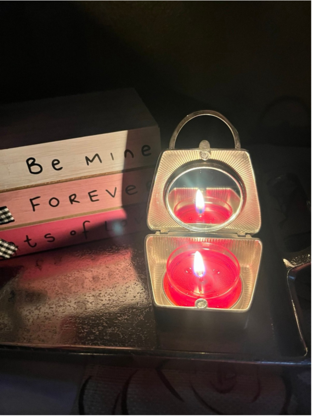 PartyLite Audrey black metal purse tealight candle holder Valentines
